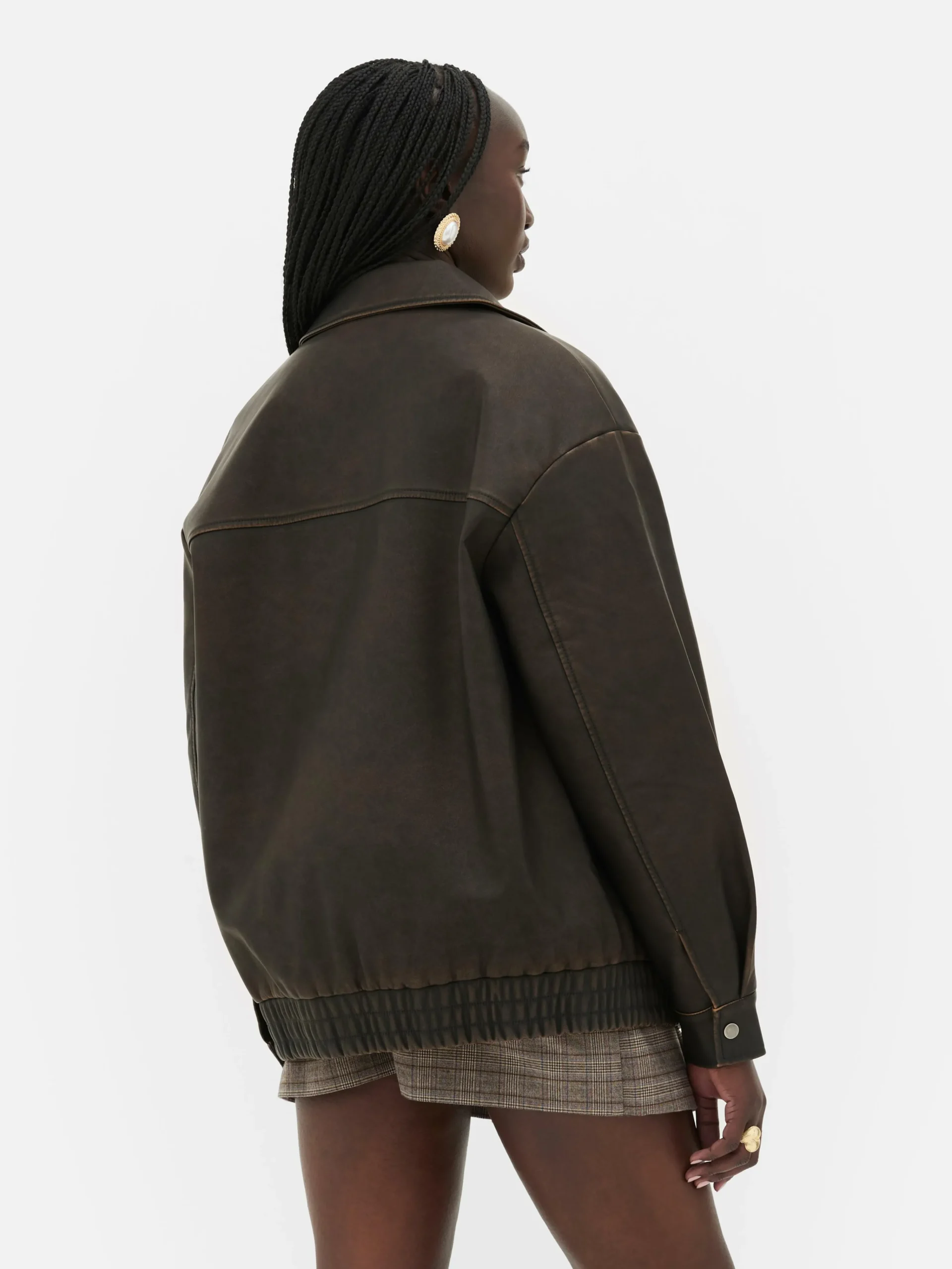 Rita Ora Faux Leather Distressed Bomber Jacket|Primark New