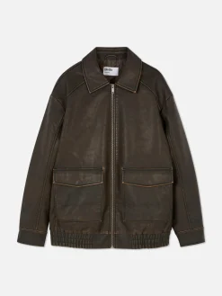 Rita Ora Faux Leather Distressed Bomber Jacket|Primark New