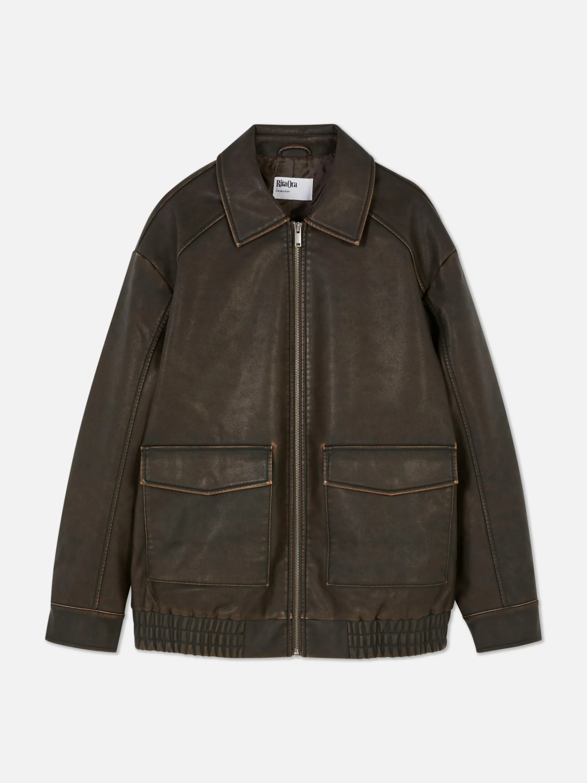 Rita Ora Faux Leather Distressed Bomber Jacket|Primark New