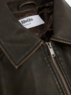 Rita Ora Faux Leather Distressed Bomber Jacket|Primark New