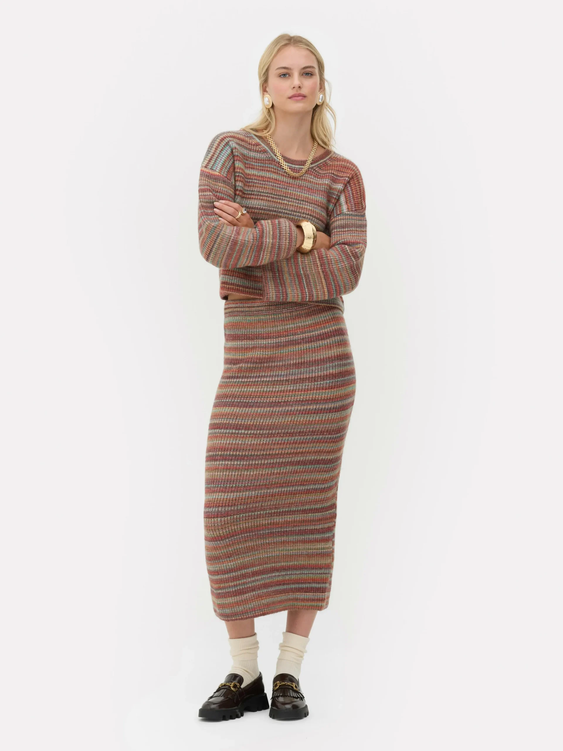 Rita Ora Striped Knit Midi Skirt|Primark New