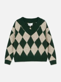 Rita Ora V-Neck Argyle Sweater|Primark New