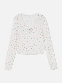 Rose Pointelle Long Sleeve Pajama Top|Primark Outlet