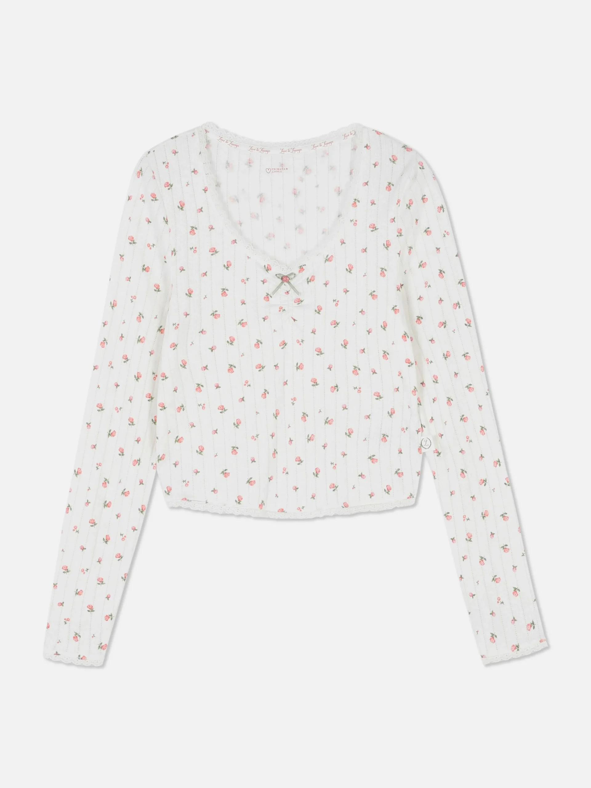 Rose Pointelle Long Sleeve Pajama Top|Primark Outlet