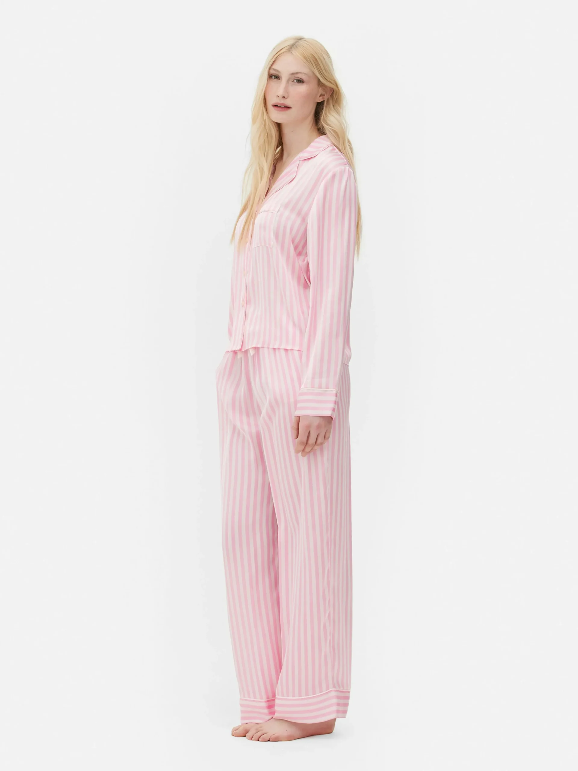 Satin Long Sleeve Pajamas|Primark Outlet