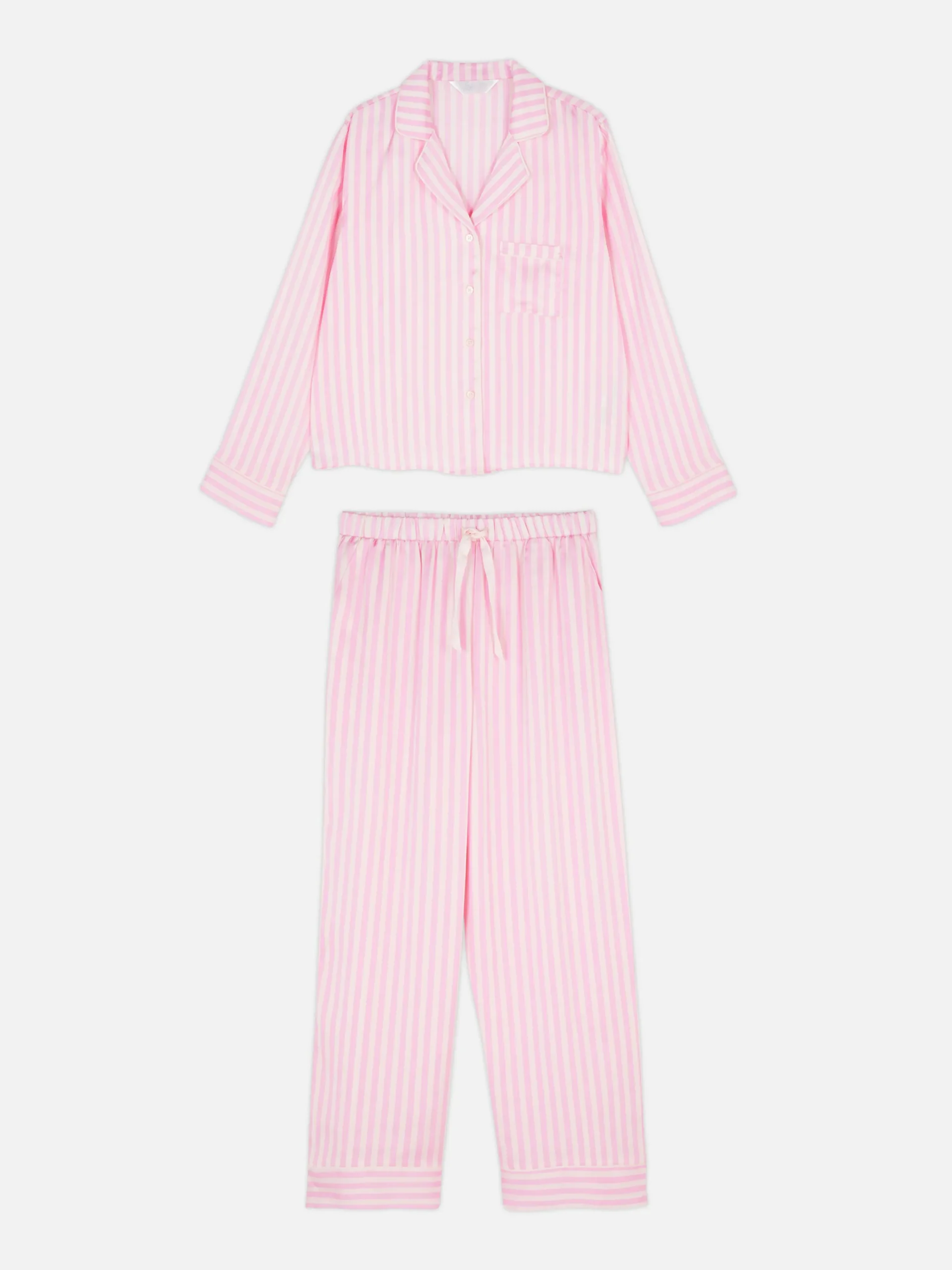Satin Long Sleeve Pajamas|Primark Outlet