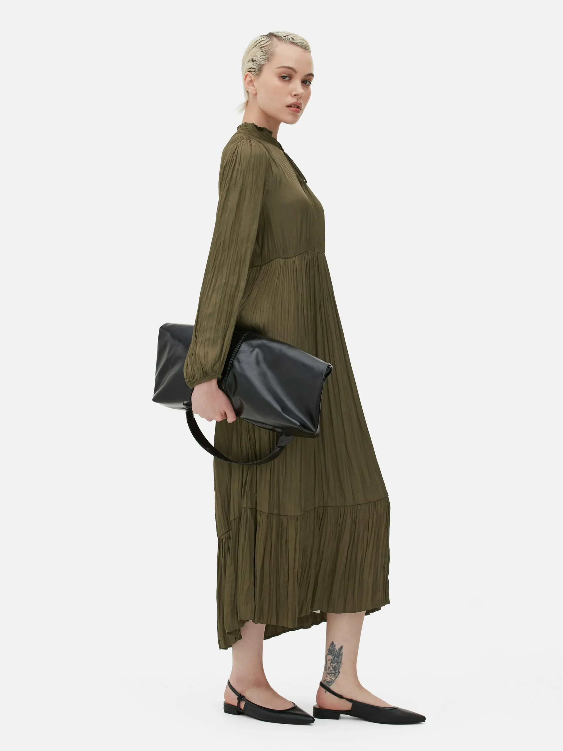 Satin Pleated Midi Dress|Primark New