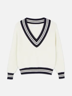 Stripe Accent V-Neck Sweater|Primark Outlet