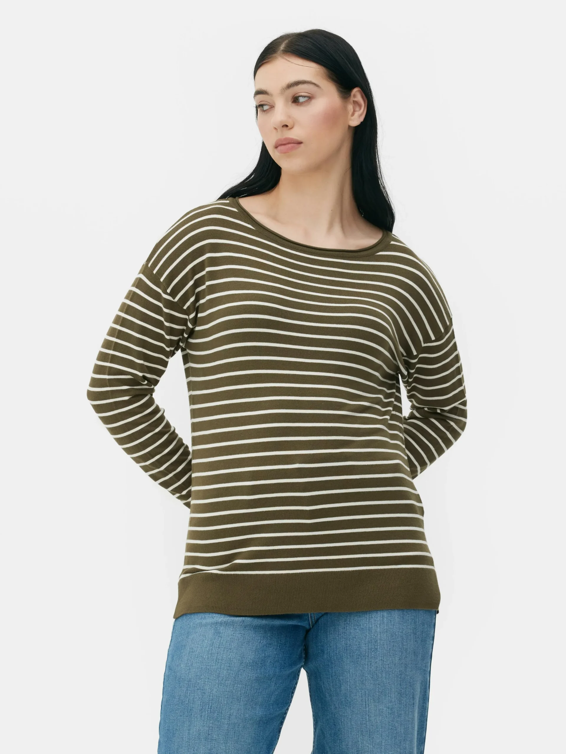 Striped Boat Neck Fine Knit Sweater|Primark Discount