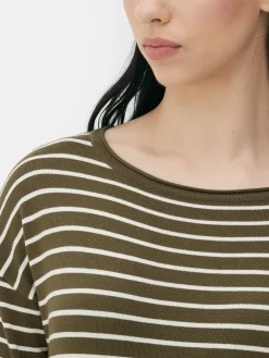 Striped Boat Neck Fine Knit Sweater|Primark Discount