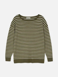 Striped Boat Neck Fine Knit Sweater|Primark Discount