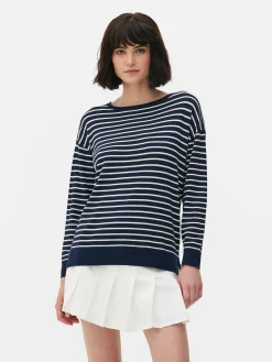 Striped Boat Neck Fine Knit Sweater|Primark New
