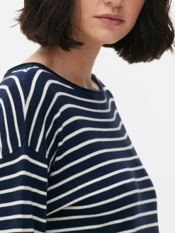 Striped Boat Neck Fine Knit Sweater|Primark New
