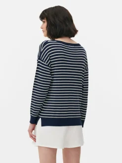 Striped Boat Neck Fine Knit Sweater|Primark New