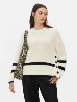 Striped Button Detail Sweater|Primark Outlet