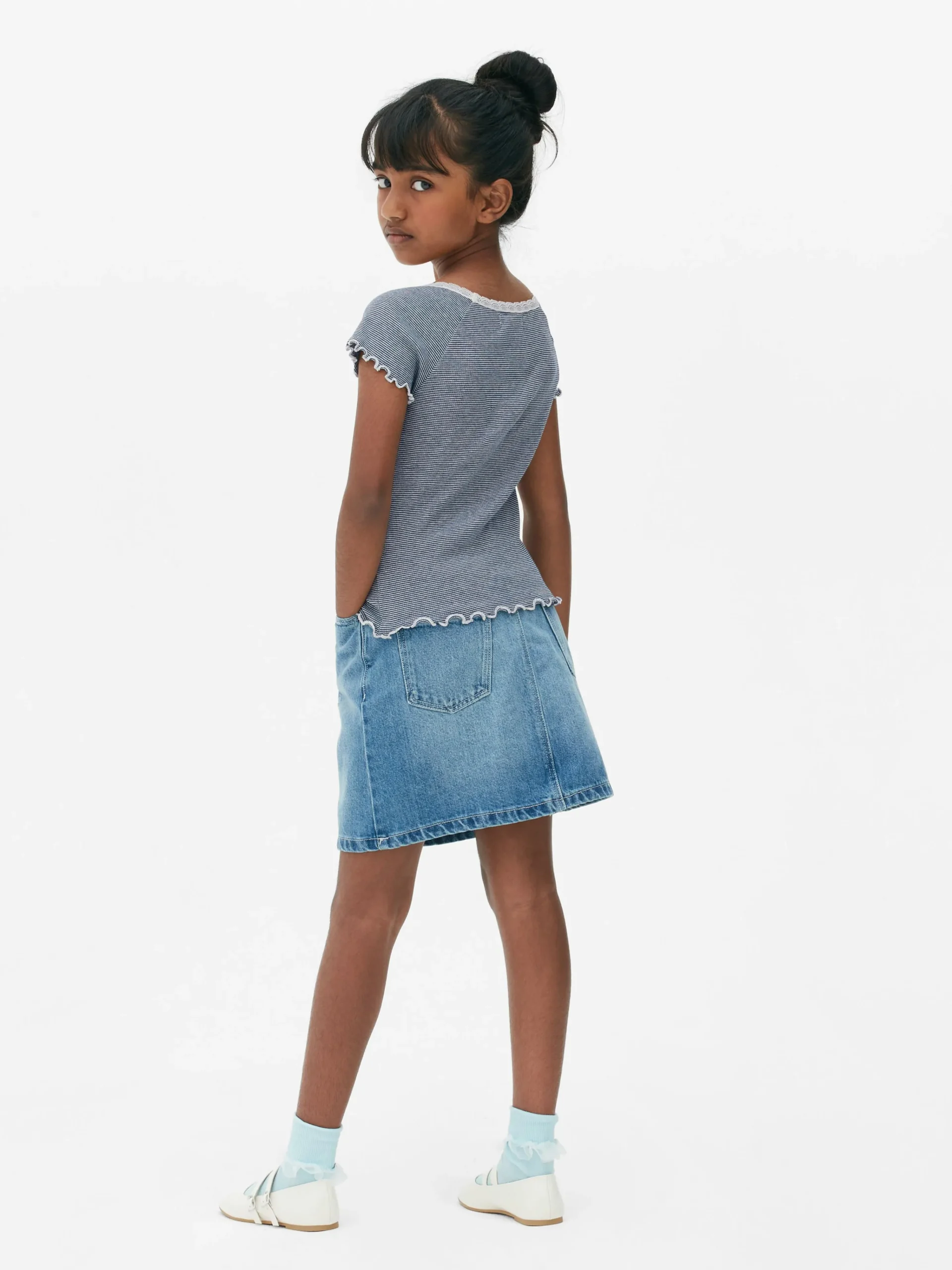 Striped Lace Trim T-Shirt|Primark New