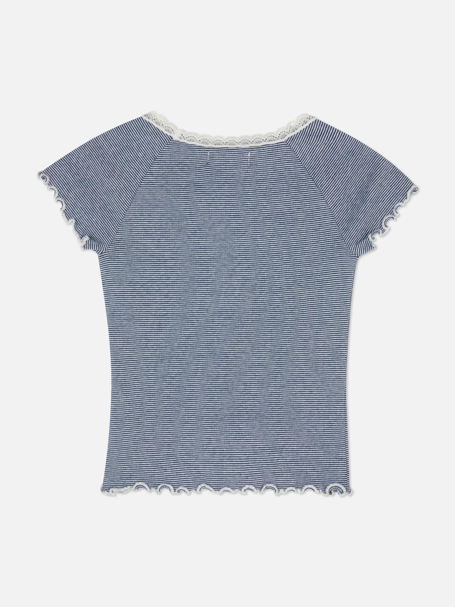 Striped Lace Trim T-Shirt|Primark New