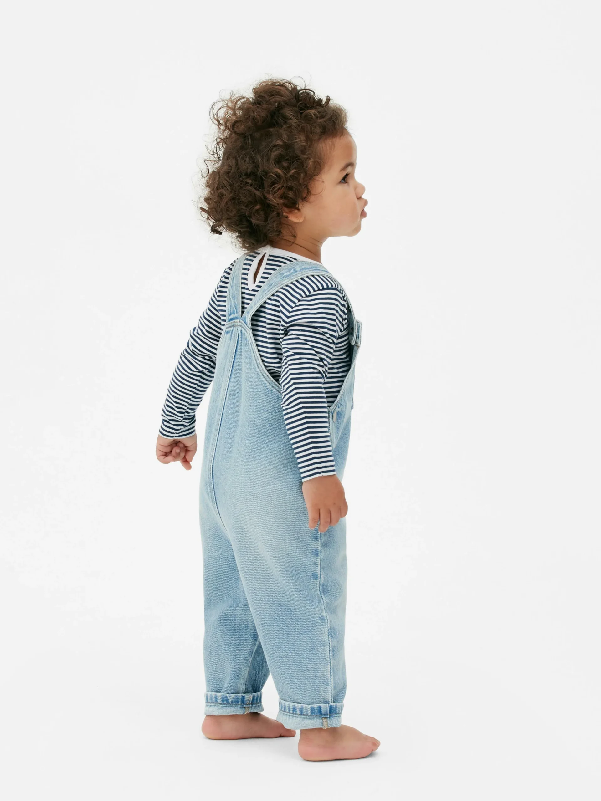Striped Long Sleeve T-Shirt And Denim Overalls Set|Primark Online