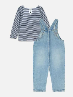 Striped Long Sleeve T-Shirt And Denim Overalls Set|Primark Online