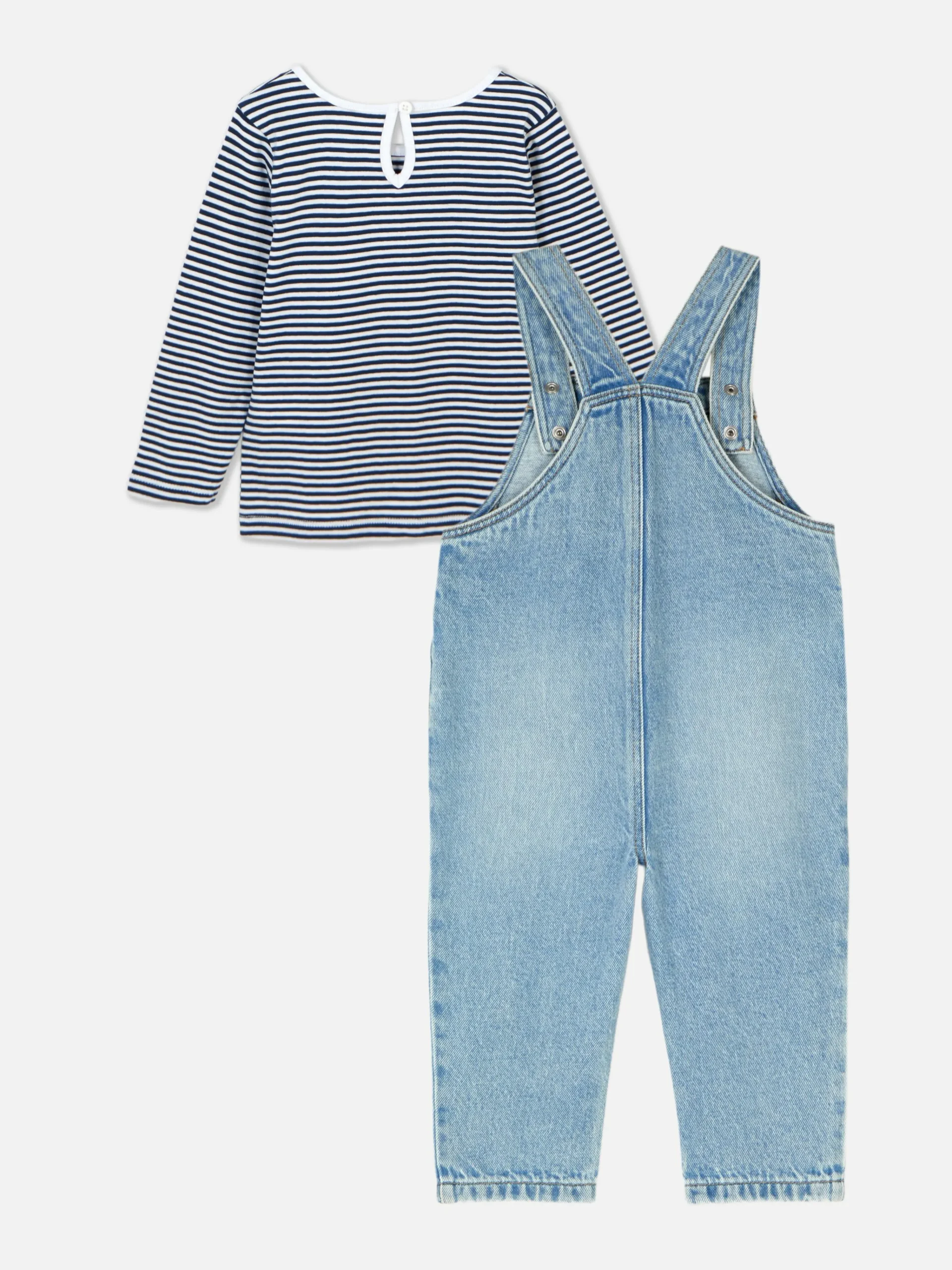 Striped Long Sleeve T-Shirt And Denim Overalls Set|Primark Online