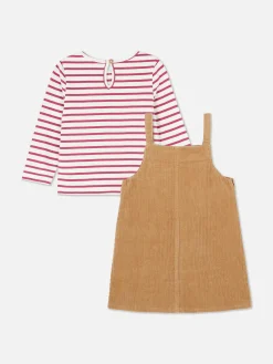 Striped T-shirt And Corduroy Pinafore Dress Set|Primark Sale