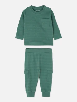 Textured T-Shirt And Cargo Pants Set|Primark New