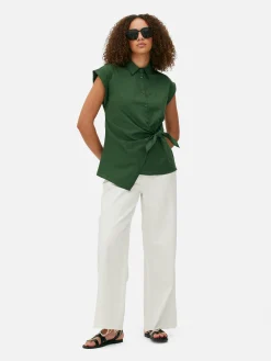 Tie Front Cap Sleeve Shirt|Primark Sale