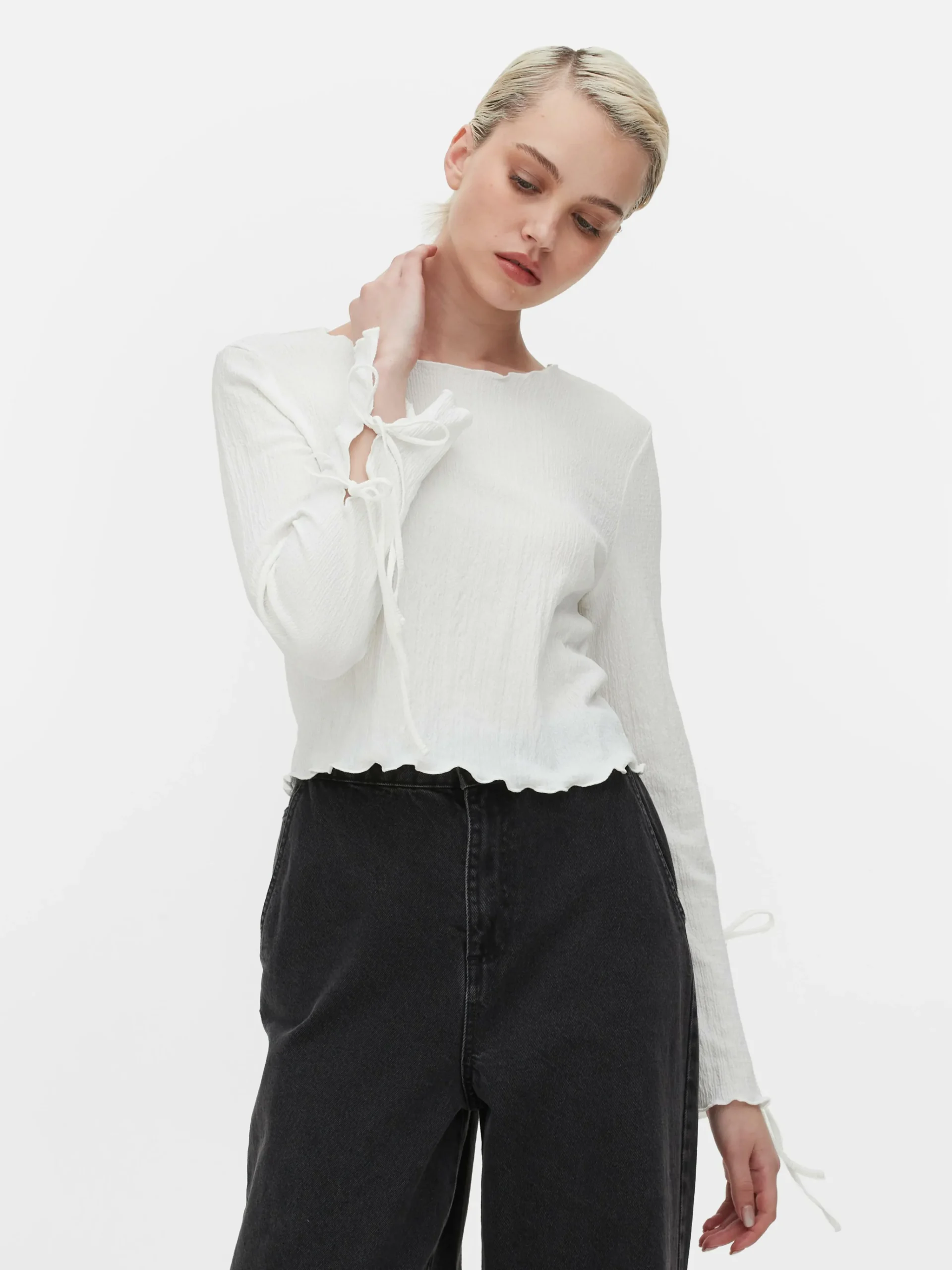 Tie Sleeve Crinkle Top|Primark New