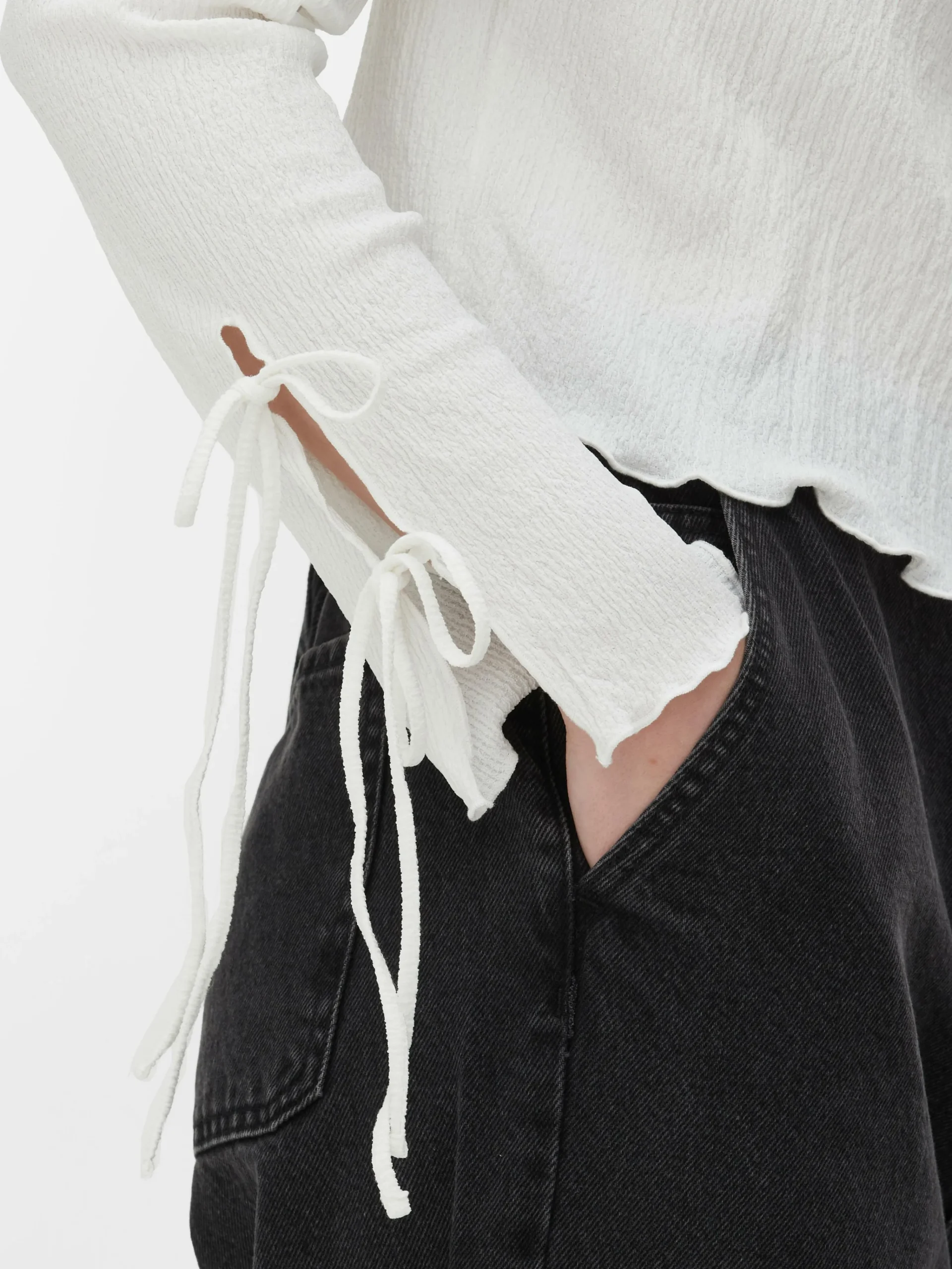 Tie Sleeve Crinkle Top|Primark New