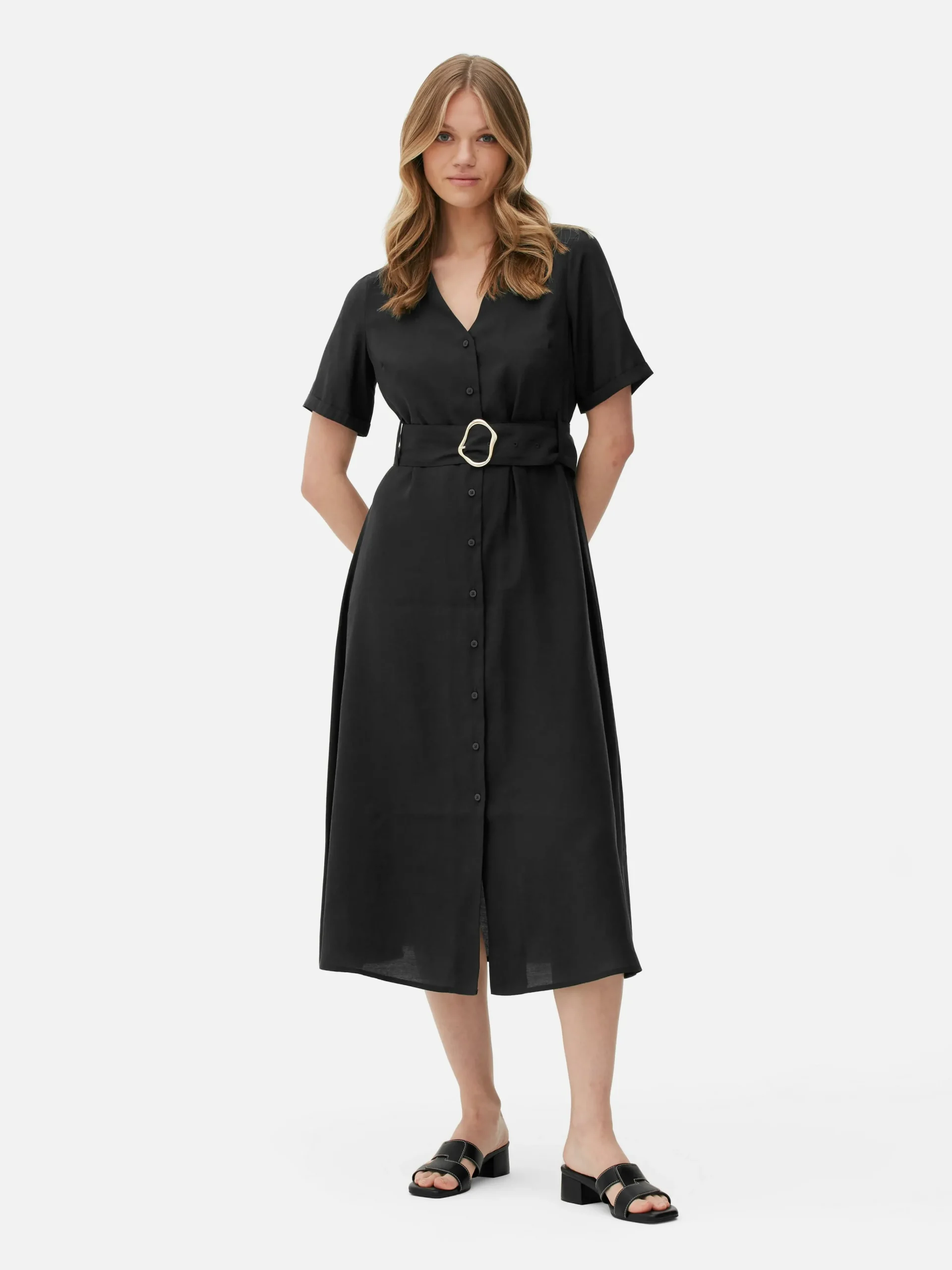 V-Neck Belted Midi Dress|Primark Sale