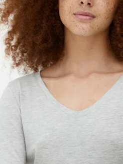 V-Neck Long Sleeve Top|Primark Hot