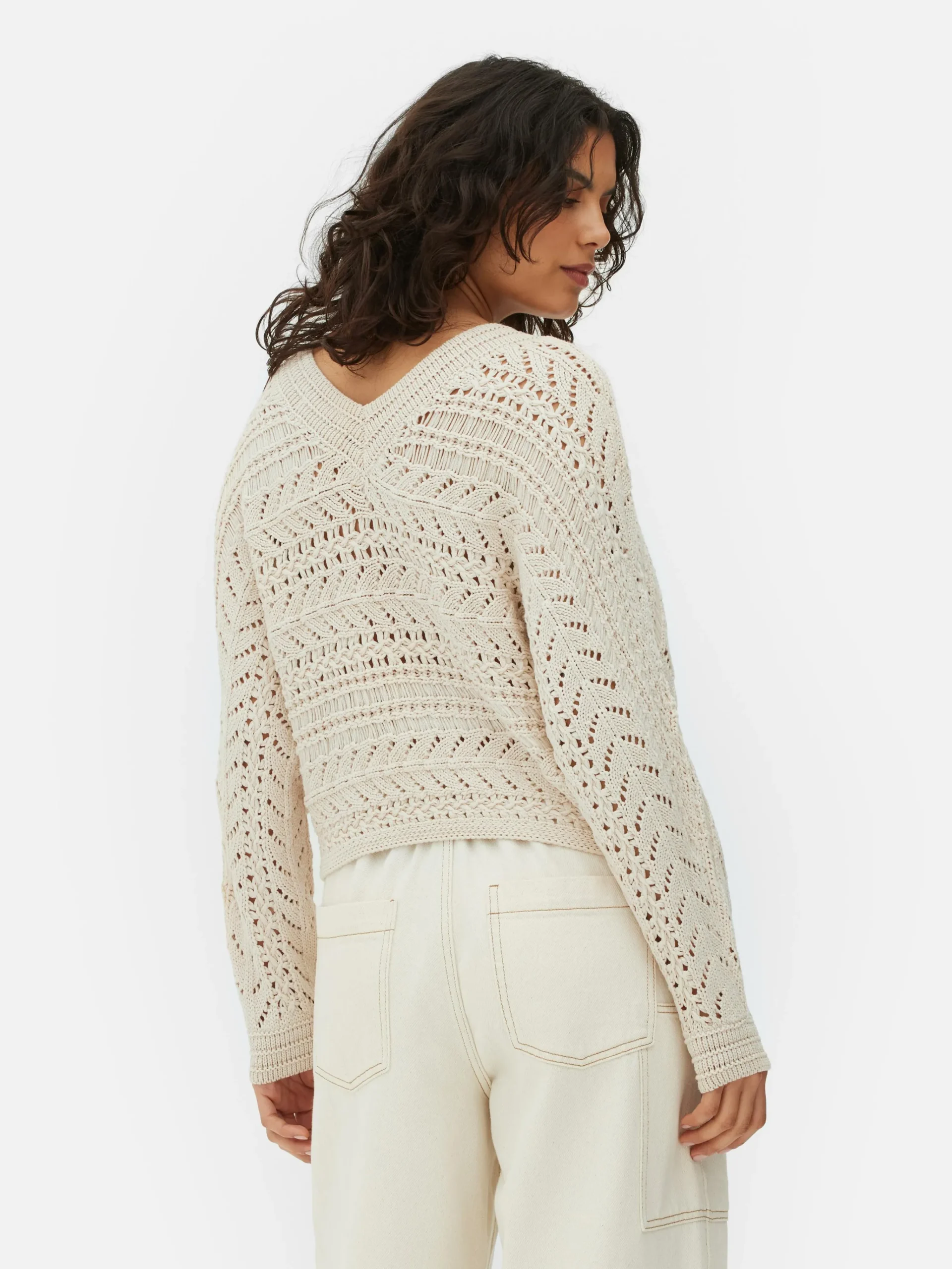 V-Neck Pointelle Knit Sweater|Primark Online
