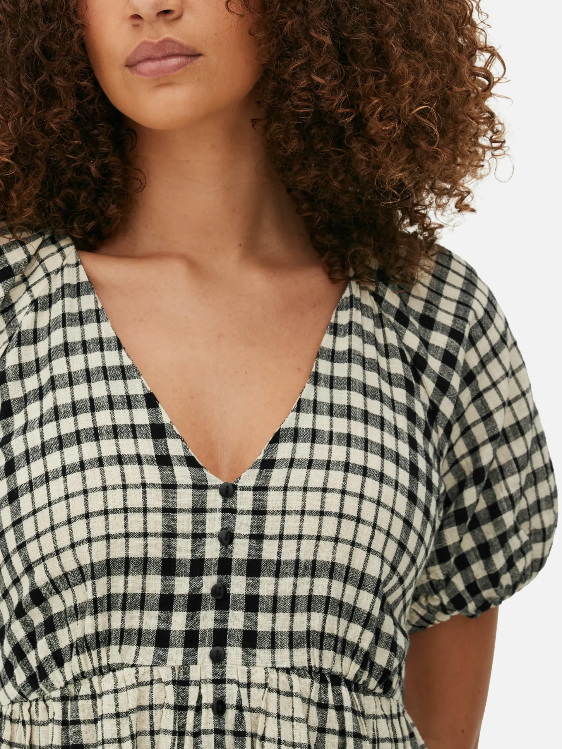 V-Neck Puff Sleeve Smock Dress|Primark Online