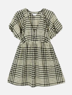 V-Neck Puff Sleeve Smock Dress|Primark Online