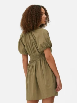 V-Neck Puff Sleeve Smock Dress|Primark Outlet