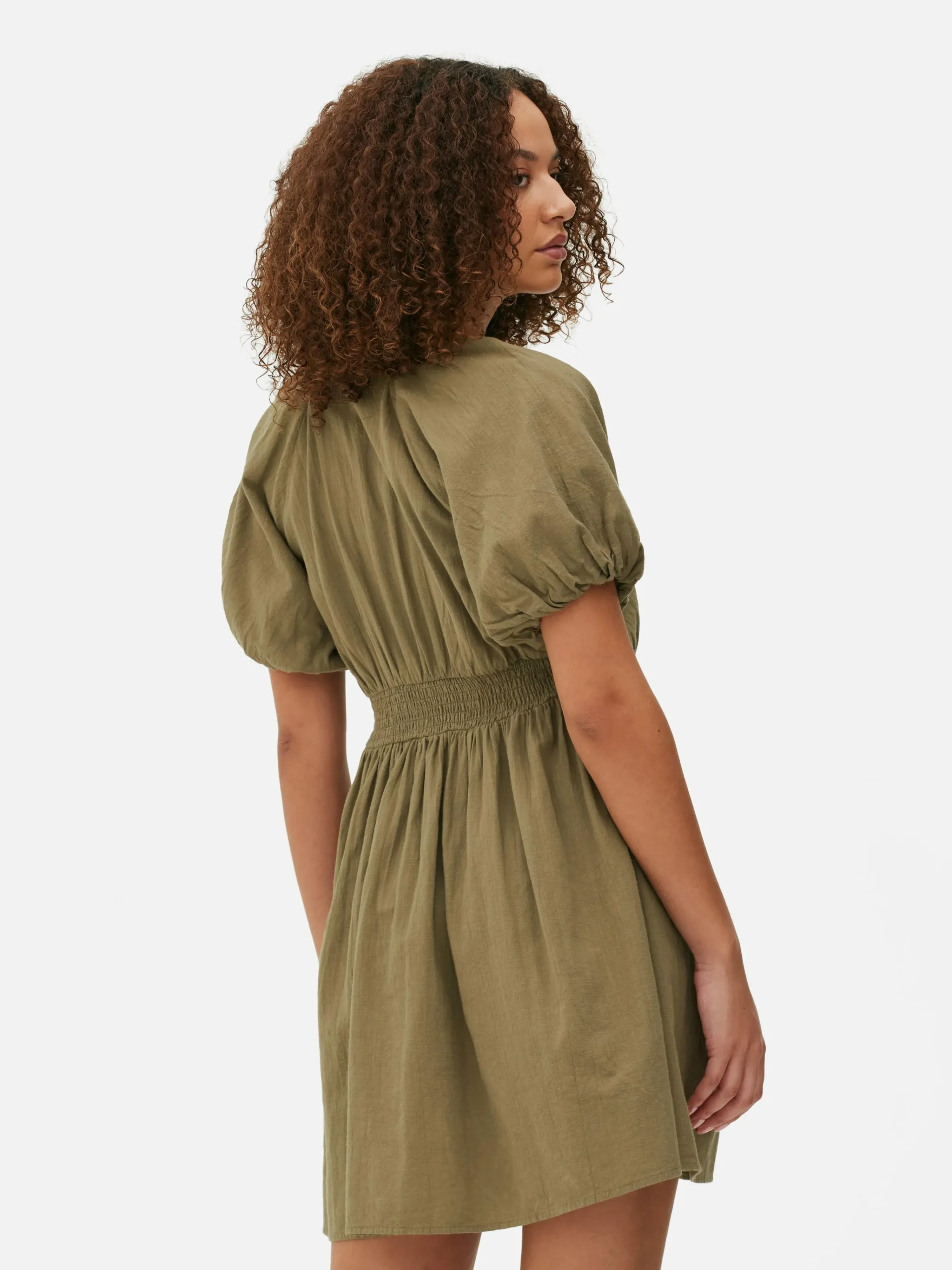 V-Neck Puff Sleeve Smock Dress|Primark Outlet
