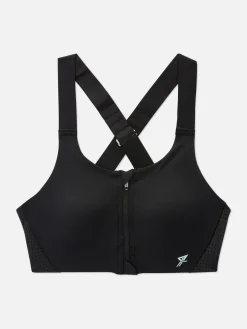 Zip Front Cross Strap Sports Bra|Primark New