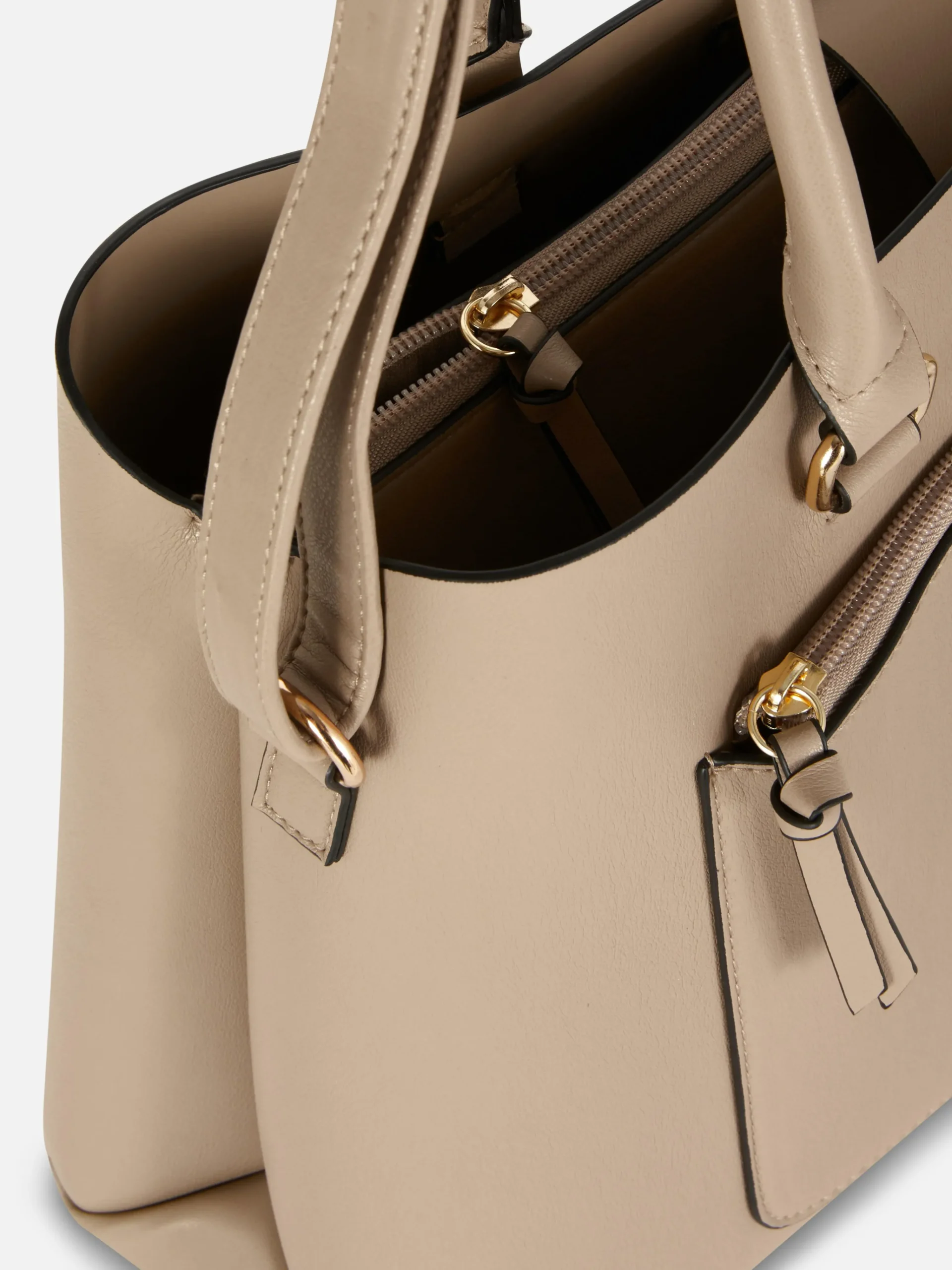 Zip Pocket Faux Leather Tote|Primark Online